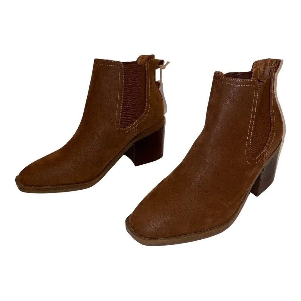 NEW Mia Smyth Cognac Faux Leather Heeled Ankle Bootie Pull On‎ Women 9M Outdoor